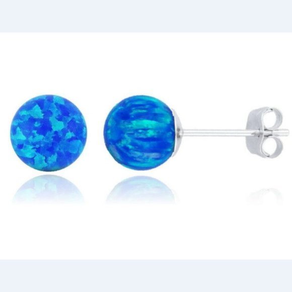 14k Solid White Gold Lab Created Synthetic Opal Fiery Pushback Studs Size 4mm - Picture 1 of 5